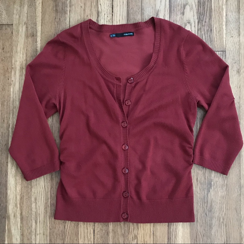 Dark red 3/4 sleeve cardigan